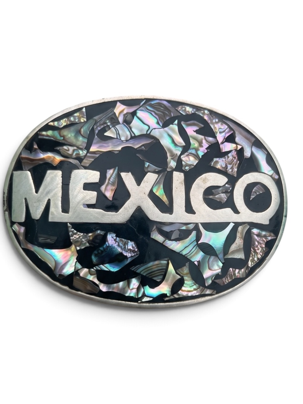 Mexico Abalone Shell Oval Belt Buckle Vintage